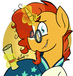 Size: 4000x4150 | Tagged: safe, artist:befishproductions, imported from derpibooru, sunburst, absurd resolution, glasses, glowing horn, magic, male, signature, simple background, solo, telekinesis, transparent background