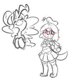 Size: 1280x1441 | Tagged: safe, artist:leadhooves, imported from derpibooru, pinkie pie, animal crossing, isabelle, monochrome, smiling