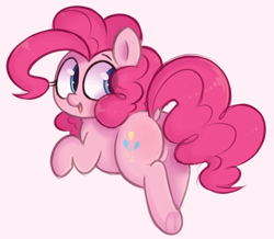 Size: 850x742 | Tagged: dead source, safe, artist:toroitimu, imported from derpibooru, pinkie pie, earth pony, pony, butt, cute, diapinkes, dock, featureless crotch, female, looking back, mare, open mouth, pink background, plot, ponk, simple background, smiling, solo, underhoof, white background