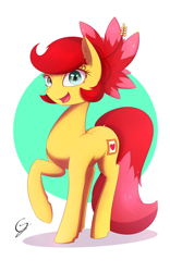 Size: 1200x1920 | Tagged: safe, artist:joe0316, artist:laptop-pone, imported from derpibooru, oc, oc only, oc:rosa blossomheart, earth pony, pony, looking at you, open mouth, raised hoof, signature, solo