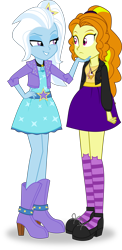 Size: 3916x8000 | Tagged: safe, artist:limedazzle, imported from derpibooru, adagio dazzle, trixie, equestria girls, absurd resolution, alternate clothes, alternate costumes, alternate universe, boots, cat socks, clothes, dress, duo, hand on hip, jacket, lidded eyes, role reversal, show accurate, simple background, skirt, smirk, smug, socks, striped socks, transparent background, vector