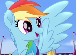 Size: 1108x800 | Tagged: safe, imported from derpibooru, screencap, rainbow dash, pegasus, pony, my little pony: the movie, cropped, cute, dashabetes, female, flying, happy, mare, open mouth, solo