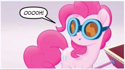 Size: 612x344 | Tagged: safe, imported from derpibooru, pinkie pie, earth pony, pony, my little pony: the movie, my little pony: the movie adaptation, spoiler:my little pony movie adaptation, comic, cropped, cute, dialogue, female, goggles, mare, solo