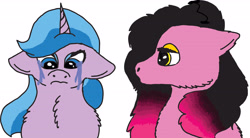 Size: 4678x2586 | Tagged: safe, artist:0rangedrink, imported from derpibooru, oc, oc only, oc:dissonance, oc:magic tricks, unicorn, crying, interspecies offspring, magical lesbian spawn, offspring, parent:discord, parent:pinkie pie, parent:trixie, parent:twilight sparkle, parents:discopie, parents:twixie