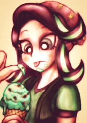 Size: 904x1280 | Tagged: safe, artist:remyroez, imported from derpibooru, starlight glimmer, equestria girls, beanie, cute, female, food, glimmerbetes, hat, ice cream, solo, tongue out