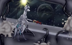 Size: 1587x983 | Tagged: safe, imported from derpibooru, princess celestia, oc, oc:light knight, gloo gun, lightestia, prey (video game), typhon