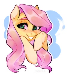 Size: 738x798 | Tagged: safe, artist:catzino, imported from derpibooru, fluttershy, pegasus, pony, blushing, bust, chromatic aberration, cute, female, mare, portrait, shyabetes, smiling, solo