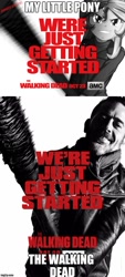 Size: 500x1107 | Tagged: safe, artist:ngrycritic, imported from derpibooru, sunset shimmer, barbed wire, baseball bat, impact font, jeffrey dean morgan, lucille, negan, the walking dead