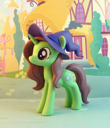 Size: 732x850 | Tagged: safe, artist:krowzivitch, imported from derpibooru, oc, oc only, oc:boombat, unicorn, craft, female, figurine, freckles, green pony, hat, mare, photo, sculpture, solo, traditional art, witch hat