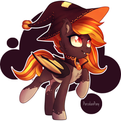 Size: 2684x2690 | Tagged: safe, artist:porcelainpony, imported from derpibooru, oc, oc only, oc:wicca pots, bat pony, pony, bat pony oc, hat, high res, raised hoof, simple background, solo, transparent background, witch hat