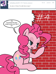 Size: 600x800 | Tagged: safe, artist:dekomaru, imported from derpibooru, pinkie pie, pony, tumblr:ask twixie, ask, bedroom eyes, breaking the fourth wall, female, fourth wall, solo, tumblr, wingding eyes