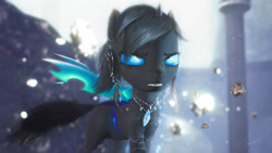 Size: 3630x2042 | Tagged: safe, artist:princeoracle, imported from derpibooru, oc, oc only, oc:dragonfly, changeling, 3d, blue changeling, changeling oc, female, jewelry, necklace, solo