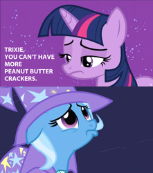 Size: 1352x1528 | Tagged: safe, imported from derpibooru, trixie, twilight sparkle, magic duel, cute, diatrixes, evil twilight, pure unfiltered evil, sad, sad pony, you monster