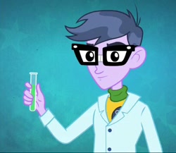 Size: 412x358 | Tagged: safe, imported from derpibooru, screencap, microchips, equestria girls, friendship games, clothes, cropped, glasses, lab coat, male