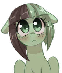 Size: 1052x1240 | Tagged: safe, artist:verawitch, deleted from derpibooru, imported from derpibooru, oc, oc only, oc:minty gale, pony, floppy ears, frown, solo