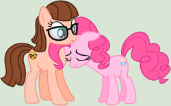 Size: 802x502 | Tagged: safe, artist:lost-our-dreams, imported from derpibooru, pinkie pie, oc, oc:smart cookie, earth pony, pony, female, glasses, mare, mother and daughter, offspring, parent:cheese sandwich, parent:pinkie pie, parents:cheesepie