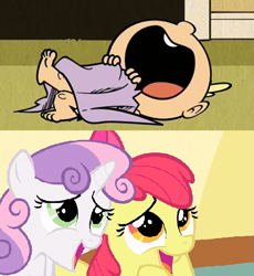 Size: 639x696 | Tagged: safe, edit, edited screencap, imported from derpibooru, screencap, apple bloom, sweetie belle, the cutie mark chronicles, blanket, cuddling, cute, daaaaaaaaaaaw, dawwww, lily loud, the loud house