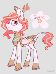 Size: 1024x1347 | Tagged: safe, artist:flourret, imported from derpibooru, oc, oc only, oc:serena, changepony, hybrid, female, gray background, offspring, parent:princess celestia, parent:thorax, parents:thoralestia, simple background, solo
