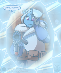 Size: 750x906 | Tagged: safe, artist:ethanqix, imported from derpibooru, trixie, anthro, crossover, female, frozen, looking at you, mei, overwatch, pure unfiltered evil, smiling, solo