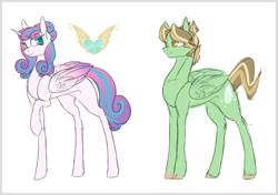 Size: 2173x1529 | Tagged: safe, artist:holoriot, imported from derpibooru, princess flurry heart, oc, oc:mint feather, pegasus, pony, female, male, mare, older, parent:hoops, parent:lightning dust, raised hoof, stallion