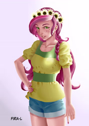 Size: 2894x4093 | Tagged: safe, artist:fira-l, imported from derpibooru, gloriosa daisy, equestria girls, legend of everfree, absurd resolution, clothes, female, freckles, hand on hip, shorts