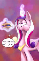 Size: 1618x2500 | Tagged: safe, artist:paleheart-arts, imported from derpibooru, princess cadance, alicorn, pony, crystal, female, food, mare, sandwich, solo