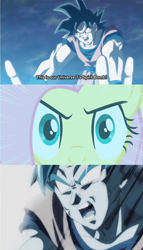 Size: 1280x2235 | Tagged: source needed, safe, artist:denchik, imported from derpibooru, screencap, fluttershy, comic, dragon ball, dragon ball super, goku, meme, screencap comic, son goku, spirit bomb, spoilers for another series, stare, the stare