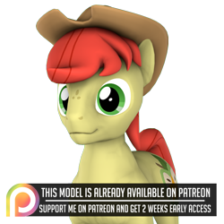 Size: 894x894 | Tagged: safe, artist:dazzion, imported from derpibooru, bright mac, 3d, cowboy hat, hat, patreon, patreon logo, simple background, source filmmaker, stetson, transparent background