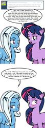 Size: 424x1203 | Tagged: safe, artist:dekomaru, imported from derpibooru, trixie, twilight sparkle, tumblr:ask twixie, ask, female, lesbian, shipping, tumblr, twixie