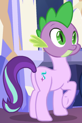 Size: 684x1026 | Tagged: safe, edit, edited screencap, editor:kuco, imported from derpibooru, screencap, spike, starlight glimmer, dragon, a royal problem, body swap, butt, cropped, fusion, head swap, plot, wat, what has science done