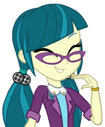 Size: 893x1077 | Tagged: safe, artist:thebar, imported from derpibooru, juniper montage, equestria girls, movie magic, spoiler:eqg specials, ^^, bracelet, cute, eyes closed, female, glasses, grin, happy, jewelry, junibetes, simple background, smiling, solo, transparent background