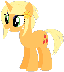 Size: 1024x1138 | Tagged: safe, artist:ra1nb0wk1tty, imported from derpibooru, applejack, sunny flare, pony, unicorn, equestria girls ponified, female, freckles, mare, ponified, recolor, simple background, solo, transparent background