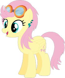 Size: 1024x1219 | Tagged: safe, artist:ra1nb0wk1tty, imported from derpibooru, fluttershy, indigo zap, pegasus, pony, ear piercing, earring, equestria girls ponified, female, goggles, jewelry, mare, piercing, ponified, recolor, simple background, solo, transparent background