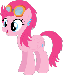 Size: 1024x1220 | Tagged: safe, artist:ra1nb0wk1tty, imported from derpibooru, indigo zap, pinkie pie, pegasus, pony, ear piercing, earring, equestria girls ponified, female, goggles, jewelry, mare, piercing, ponified, recolor, simple background, solo, transparent background