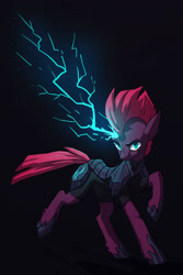 Size: 1251x1873 | Tagged: safe, artist:koviry, imported from derpibooru, tempest shadow, pony, my little pony: the movie, armor, electricity, female, lightning, mare, patreon, patreon reward, raised hoof, solo