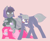 Size: 1024x843 | Tagged: safe, artist:uniquecolorchaos, imported from derpibooru, limestone pie, marble pie, maud pie, pinkie pie, earth pony, pony, angry, big sister instinct, blushing, bristling fur, colored pupils, crying, death stare, female, floppy ears, gritted teeth, limestone pie is not amused, mare, maud pie is not amused, now you fucked up, pie sisters, pink background, pinkamena diane pie, prone, sibling love, siblings, simple background, sisterly love, sisters, smiling, this will end in tears and/or death