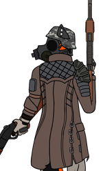 Size: 762x1246 | Tagged: safe, artist:sythenmcswig, imported from derpibooru, oc, oc only, oc:crafted sky, anthro, hippogriff, ak-47, assault rifle, camouflage, clothes, gas mask, gloves, gun, helmet, longcoat, looking away, male, mask, playerunknown's battlegrounds, rifle, shotgun, simple background, stallion, weapon