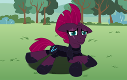 Size: 2360x1491 | Tagged: safe, artist:ejlightning007arts, imported from derpibooru, tempest shadow, pony, unicorn, my little pony: the movie, broken horn, cute, eye scar, female, mare, prone, scar, solo