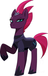 Size: 2130x3384 | Tagged: safe, artist:ender-spark, artist:koichi-kunt, imported from derpibooru, tempest shadow, pony, unicorn, my little pony: the movie, armor, broken horn, eye scar, female, glowing horn, horn, looking at you, mare, raised hoof, scar, simple background, solo, sparking horn, transparent background, vector