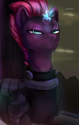 Size: 1577x2500 | Tagged: dead source, safe, artist:nuclearpone, imported from derpibooru, tempest shadow, pony, unicorn, my little pony: the movie, broken horn, female, mare, scowl, solo