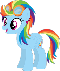 Size: 1024x1220 | Tagged: safe, artist:ra1nb0wk1tty, imported from derpibooru, indigo zap, rainbow dash, pegasus, pony, ear piercing, earring, equestria girls ponified, female, goggles, jewelry, mare, piercing, ponified, recolor, simple background, solo, transparent background