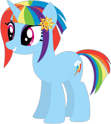 Size: 1024x1137 | Tagged: safe, artist:ra1nb0wk1tty, imported from derpibooru, rainbow dash, sunny flare, pony, unicorn, equestria girls ponified, female, mare, ponified, recolor, simple background, solo, transparent background