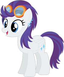 Size: 1024x1220 | Tagged: safe, artist:ra1nb0wk1tty, imported from derpibooru, indigo zap, rarity, pegasus, pony, ear piercing, earring, equestria girls ponified, female, goggles, jewelry, mare, palette swap, piercing, ponified, recolor, simple background, solo, transparent background