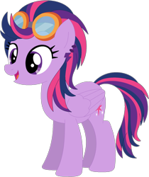 Size: 1024x1220 | Tagged: safe, artist:ra1nb0wk1tty, imported from derpibooru, indigo zap, twilight sparkle, pegasus, pony, ear piercing, earring, equestria girls ponified, female, goggles, jewelry, mare, piercing, ponified, recolor, simple background, solo, transparent background