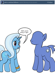 Size: 600x800 | Tagged: safe, artist:dekomaru, imported from derpibooru, trixie, oc, oc:anon, pony, unicorn, tumblr:ask twixie, ask, dialogue, female, male, mare, simple background, speech bubble, stallion, tumblr, white background