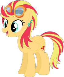 Size: 1024x1219 | Tagged: safe, artist:ra1nb0wk1tty, imported from derpibooru, indigo zap, sunset shimmer, pegasus, pony, ear piercing, earring, equestria girls ponified, female, goggles, jewelry, mare, piercing, ponified, recolor, simple background, solo, transparent background