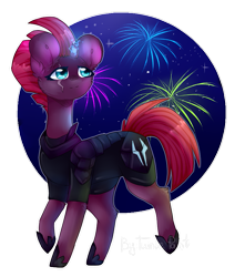 Size: 793x898 | Tagged: safe, artist:twinkepaint, imported from derpibooru, fizzlepop berrytwist, tempest shadow, pony, unicorn, my little pony: the movie, armor, broken horn, female, fireworks, mare, solo