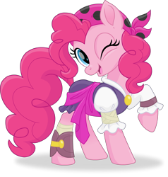 Size: 4350x4564 | Tagged: safe, artist:kitana762, imported from derpibooru, pinkie pie, earth pony, pony, my little pony: the movie, absurd resolution, clothes, female, gypsy pie, mare, one eye closed, pirate, pirate pinkie pie, raised hoof, simple background, smiling, solo, transparent background, vector, wink