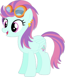 Size: 1024x1219 | Tagged: safe, artist:ra1nb0wk1tty, imported from derpibooru, indigo zap, sunny flare, pegasus, pony, ear piercing, earring, equestria girls ponified, female, goggles, jewelry, mare, piercing, ponified, recolor, simple background, solo, transparent background