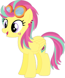 Size: 1024x1220 | Tagged: safe, artist:ra1nb0wk1tty, imported from derpibooru, indigo zap, sour sweet, pegasus, pony, ear piercing, earring, equestria girls ponified, female, goggles, jewelry, mare, piercing, ponified, recolor, simple background, solo, transparent background